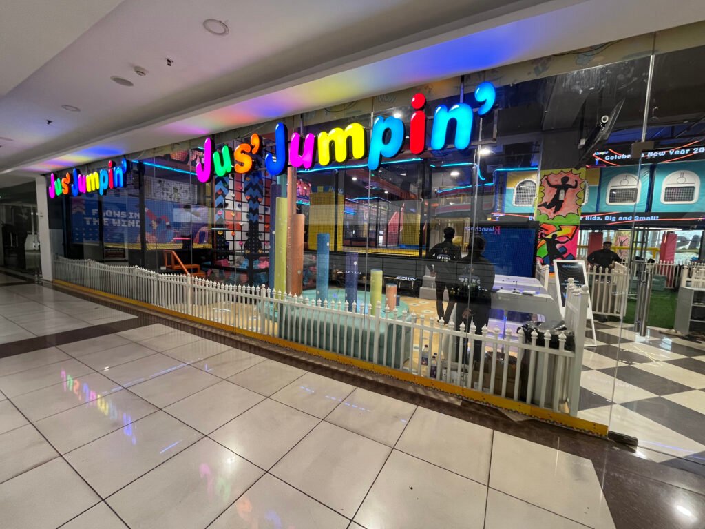 Colorful indoor trampoline park entrance in Dhanbad
